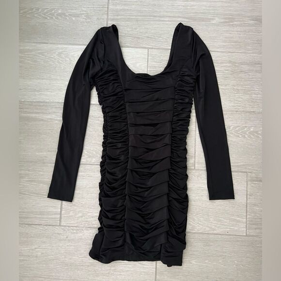 Arden B Long Sleeve Scrunch Bodycon Dress Black size Medium - Picture 2 of 5